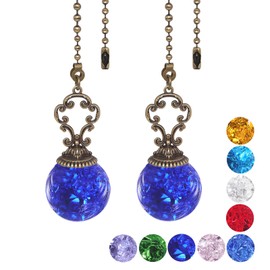 Ceiling Fan Pull Chains Crystal Light Fan Pull Chain Pendant with Blue Ice Cracked Ball Vintage Ceiling Fan Chain Extender Ornament Chain for Fan Pull