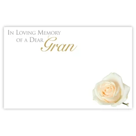 celloexpress In Loving Memory Gran (White Rose) Flower Message Cards - 60mm x 90mm - Bereavement Florist Card Sympathy Condolences Notes (Pack of 10)