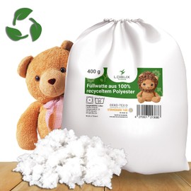 LOBUX - Sustainable filling cotton 100% recycled (400g) - Oeko-Tex 100 - Washable at 95°C - Filling material for cuddly toys, cushion filling - Cotton wool especially for Amigurumis