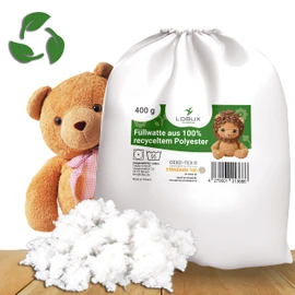 LOBUX - Sustainable filling cotton 100% recycled (400g) - Oeko-Tex 100 - Washable at 95°C - Filling material for cuddly toys, cushion filling - Cotton wool especially for Amigurumis