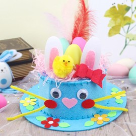 Easter Bonnet Kit - DIY Easter Hat for Kids boys Girls,Easter Crafts Crafts Handmade DIY Hat,Easter Cartoon Cap,Easter Bonnet Hat for Children's Easter Craft Supplies Decorations (Blue)