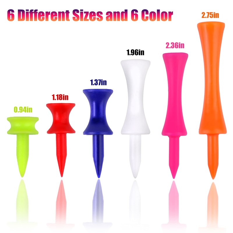 PUFEUOO 180 Pack Plastic Golf Tees, 6 Different Sizes Golf