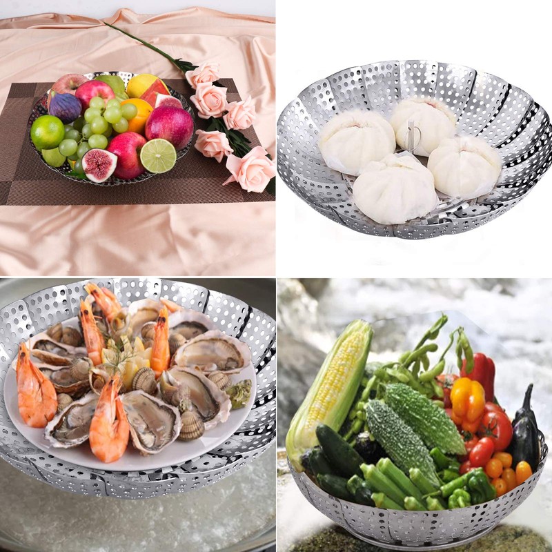 Large Veggie Vegetable Steamer Basket, Folding Steaming Basket, Collapsible Metal