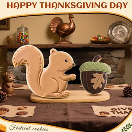 Teenyyou 2 Pcs Large Thanksgiving Cookie Cutters 8" Extra Large Squirrel and Acorn Shaped Stainless Steel Giant Cookie Cutter for Thanksgiving Day Holiday Baking