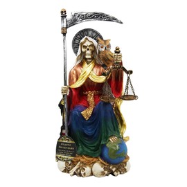 Atlantic 9" Tall Holy Death All Powerful Santa Muerte with Scythe and Scales Sitting On Throne Day of The Dead Decorative Figurine (Rainbow)