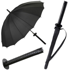 Timiwis Samurai Umbrella Creative Semi-Automatic Katana,Gifts For Cosplay Decoration. Windproof Outdoor Umbrella.Sun Protection Umbrella Black. (16 Bone)
