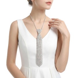 Sparkly Rhinestone Necktie Necklace Glitter Crystal Collar Choker Women Wedding Bridal Neck Tie Evening Party Scarf (A-9.5")