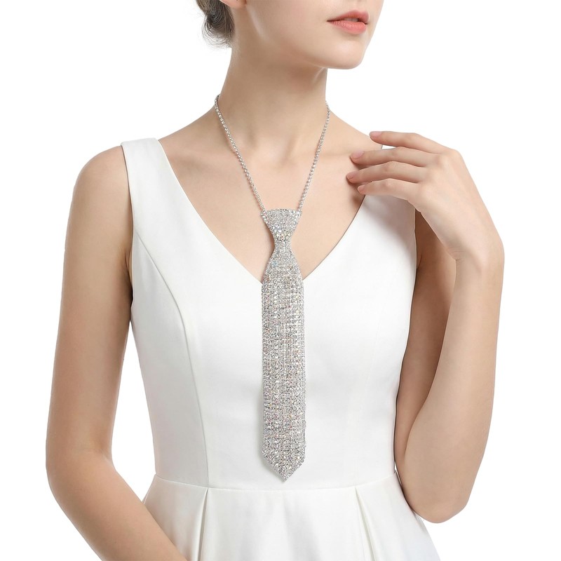 Sparkly Rhinestone Necktie Necklace Glitter Crystal Collar Choker Women Wedding