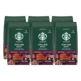 Starbucks Ground Coffee, Italian Roast, Dark Roast Coffee, Notes of Dark Cocoa & Toasted Marshmallow, Ground 100% Arabica Coffee, 12-Ounce Bag (Pack of 6)