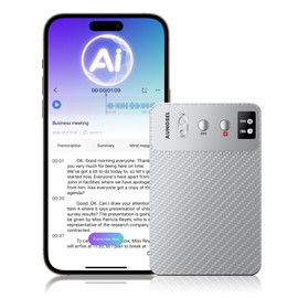 AI Voice Recorder, Transcribe & Summarize AI Audio Recorder, Support 121 Languages, 64GB Memory, Wireless Charging, App/Web Control, Digital Recording Device for Lectures, Meetings, Calls, Silver
