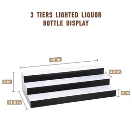 FAHKNS LED Lighted Liquor Bottle Display, 3 Tiers 16 Inch LED Liquor Shelves with RF Remote, Liquor Bottle Accessories Shelf for Home Bar, 16 Static Colors 4 Dynamic Mode