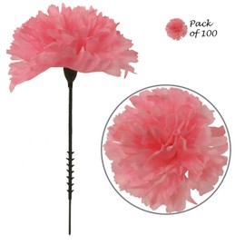 Larksilk Pink Silk Carnation Picks - Set of 100-3.5" Flower Heads & 5" Detachable Stems for Wedding Bouquets Centerpieces & Home Decor - Pink Silk Carnations with Stems Real Look Artificial Flowers