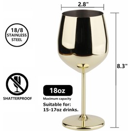 Arora Stainless Steel Wine Glass 18oz - Set of 4 Gold - 3.6" D x 8.3" H (850978)