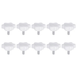 QUARKZMAN Pack of 10 Star Buttons M4 x 10 mm Male Thread 25 mm Plastic 6 Point Head Pin Button Hand Tightening Clamping Screw Replacement Thread Handle White