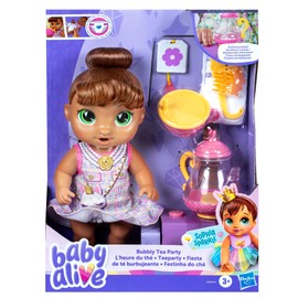 Baby Alive Bubbly Tea Party Sophia Sparkle Doll with Teapot Accessories, Brown Hair, 11 Inches, Toys for 3 Year Old Girls and Boys & Up