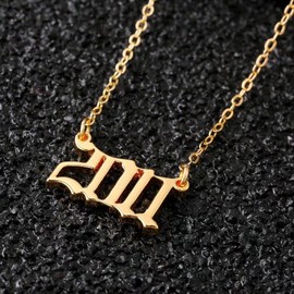 M MOOHAM Birth Year Necklace for Women, Gold 2011 Necklace Old English Birth Year Number Pendant Necklace Gifts for Women Birthday Anniversary