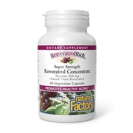 Natural Factors - ResveratrolRich Super Strength Resveratrol Concentrate 500 mg, Supports Healthy Aging, 60 Vegetarian Capsules                       
