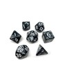 Marble Swirl Polyhedral Dice Set - 7 Piece Dice Set with One D20, D12, D10, D8, D6, D4, and D00 (Black Marble with White Font)