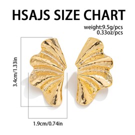 HSAJS Women's Large Gold Boho Statement Earrings Ginkgo Leaf Stud Earrings Made of Metal Stud Earrings Exaggerated Hypoallergenic Fashion Jewellery Statement Earrings for Women, Stainless Steel