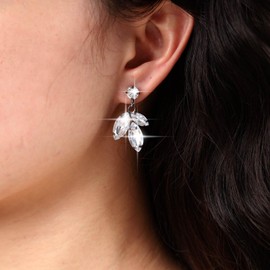 TseenYi Crystal Cluster Bridal Earrings Silver CZ Leaf Dangle Earrings Rhinestone Chandelier Earrings Cluster Leaf Drop Earrings Wedding Rhinestone Drop Earrings Jewellery for Women and Girls