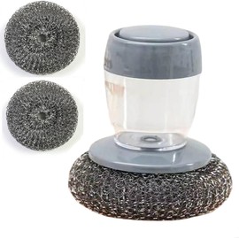 Cepillo de Cocina con Mango ergonómico y dispensador de jabón líquido, Estropajo de Cocina con dispensador de líquido, Cepillo de Limpieza para Cocina con Cabezales reemplazables. (A)