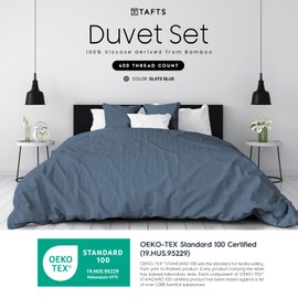 Tafts Duvet Cover King Size, 3 Piece Set, Pure 100% Viscose Derived from Bamboo, Luxuriously Soft, Silky Smooth and Cooling, 2 Pillowcases (King, Slate Blue)