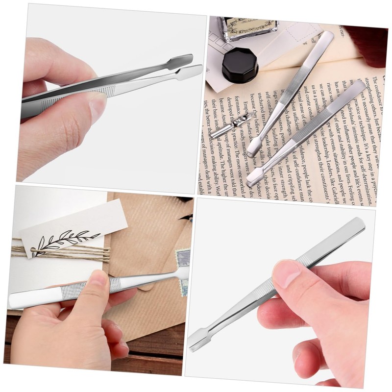 TOVINANNA 4pcs Stainless Steel Stamp Tweezers Set Precision Collecting Tools