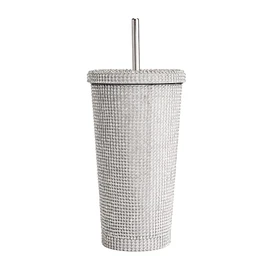 Paris Hilton Diamond Bling Water Tumbler With Lid And Straw, Vacuum Insulated Stainless Steel, Bedazzled With Over 3700 Rhinestones, 16.9-Ounce, Silver