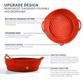 Reusable Silicone Liners with Rack, Foldable Round Basket Liners, 8.5 Inch Inserts for 5-7 QT Air Fryer, Red