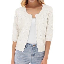 GRACE KARIN Short Sleeve Cardigan Summer Lightweight 3/4 Short Sleeve Cropped Knit White S