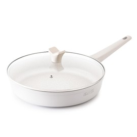 THE ROCK SOHO 11-Inch Non Stick Frying Pan with Lid–Nothing Sticks, Never Warps, Lasts Longer, Ceramic Non Toxic Skillet with Heat-Resistant Handle, PTFE PFOA&PFAS Free, Dishwasher Safe, Cream