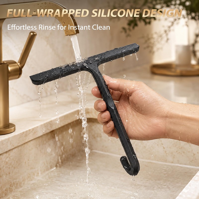Silicone Shower Squeegee for Glass Doors with Built-in Hook, 8.3