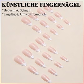 Französische Weiß Falsche Nägel - 24 Stück Aurora Press On Nails Almond - Atmungsaktiv Full Cover Künstliche Fingernägel - Glänzend Perle Kunstnägel Zum Aufkleben für Frauen Mädchen (French Aurora)
