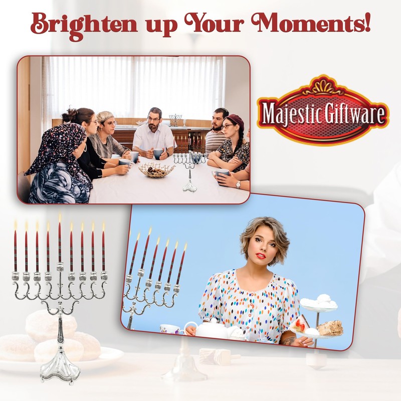 Majestic Giftware MN-HA19379BS Hanukkah Menorah, 8-Inch, Silver Plated