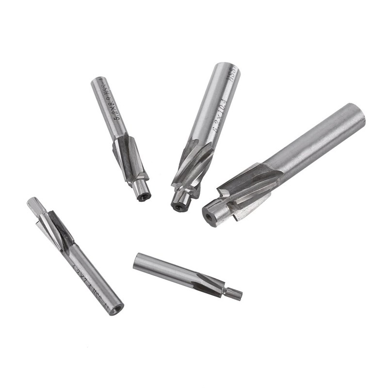 Akozon 5pcs M3-M8 Pilot Slotting Counterbore Mould End Mill Cutter