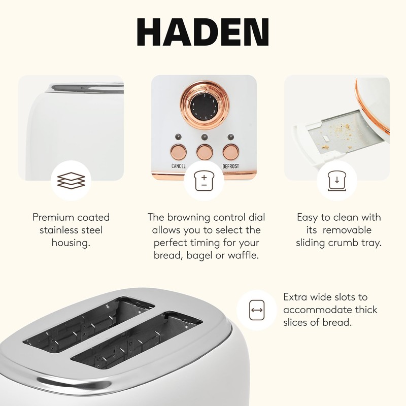 Haden Heritage 2-Slice Wide-Slot Toaster, Stainless-Steel Bread Toaster with Adjustable