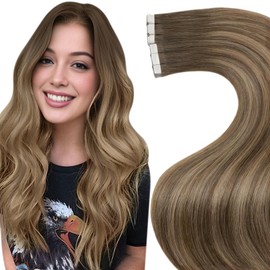 LaaVoo Balayage Tape in Hair Extensions Human Hair 18Inch Light Brown to Ash Brown Tape in Real Hair Extensions for Women Brown Tape in Hair Extensions Silky Straight Hair Extensions 20PCS 50G