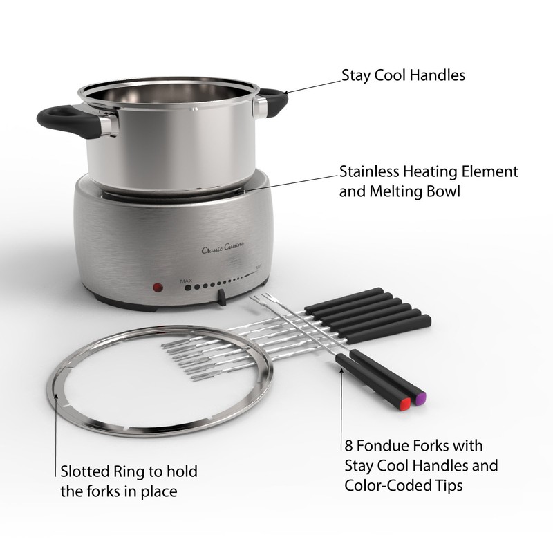 Classic Cuisine 82-KIT1031 Stainless Steel Fondue Set-Melting Pot Cooker and