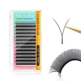 NAGARAKU YY Eyelash Extensions, YY Lashes Extensions, 4D Cross, YY Volume Eyelashes, Prefabricated Fans, Y Eyelashes, Volume Eyelashes, Cross and Cross Eyelashes, 12 Rows, Black (0.07 C Curl 18 mm)