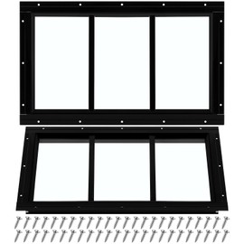 Tandefio 2 Pack 10'' x 18'' Black Basement Garage Door Flush Mount Shed Window with Tempered Glass Household Windows with Srews for Chicken Coop Sheds Barns Playhouse