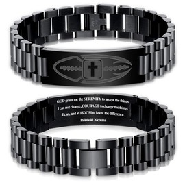 KLIFOWDY Football Bracelets Stainless Steel Link Bracelets for Men Cross Bracelets Engraved Bible Verse Masculine Mens Bracelet Christian Jewelry Gifts