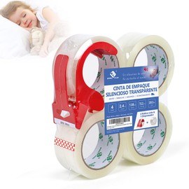 BOMEI PACK Cinta de Embalar Transparente, 4 Rollos con Dispensador, Cinta de Embalar Silenciosa, 2.4Mil, 1.88 Pulgadas x 72 Yardas por Rollo, Cinta Ultra Fuerte para Envíos de Cajas de Mudanza