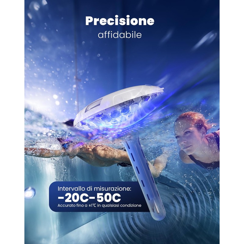 PoolPrime Pool Thermometer Easy to Read, Solar Pool Light with