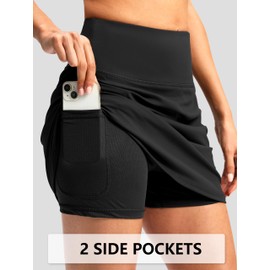 G Gradual Skorts for Woman Golf Skirt High Waisted with 2 Inner Pockets Built-in Shorts Stretchy for Tennis Summer Casual, Black, Large
