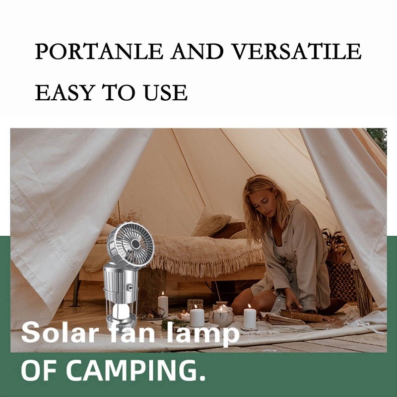 Camping Lantern with Fan, Flashlight Lantern Collapsible-USB Rechargeable, Solar &