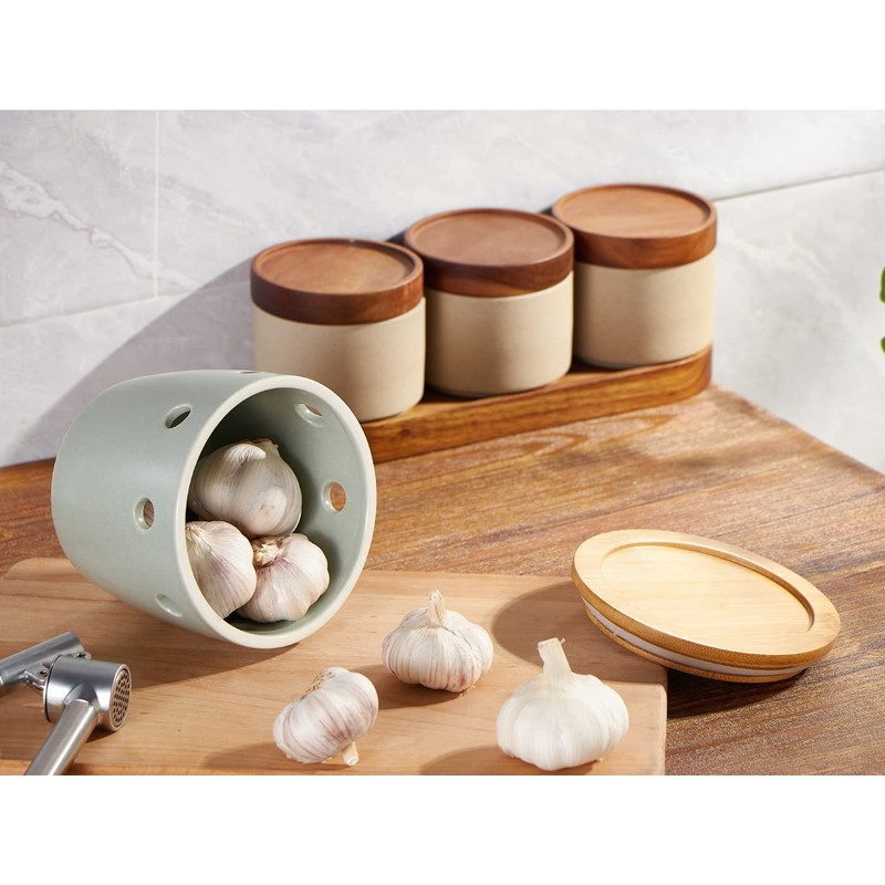 ONEMORE Large Garlic Keeper with Lid, Ceramic Garlic Saver 5