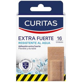CURITAS Venditas Adhesivas Extra Fuerte, con tecnología Hi Dry Tex, resistente al agua, flexible con adhesión duradera, protegen la herida contra la suciedad y bacterias, 16 piezas