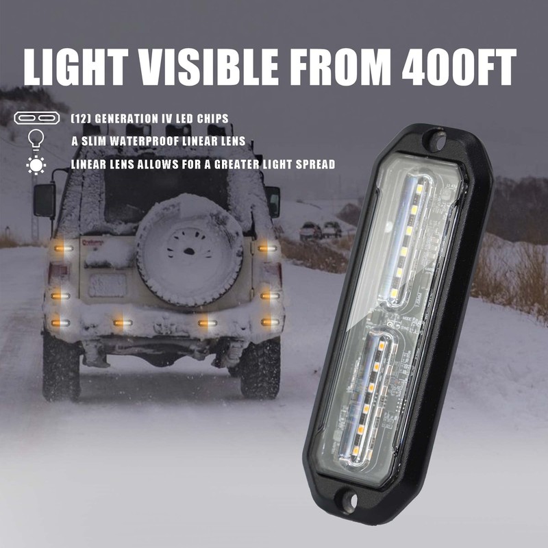 WINECO 8pcs Ultra Slim White 12-LED Surface Mount Grille Flash