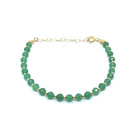 Naturstein grüne Jade Armband 4 mm dick 925er Sterlingsilber plattiert mit 24 Karat Gelbgold verstellbar von 16 cm bis 19 cm