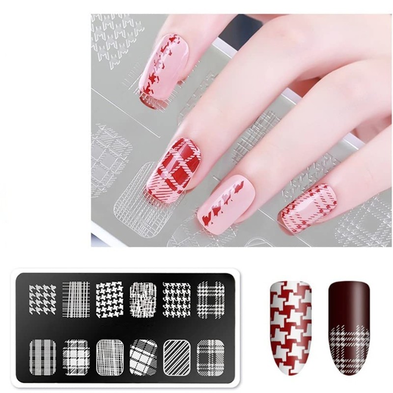 3 Pcs Stripe Houndstooth Lace Stamping Plate Nail Stamp Nail